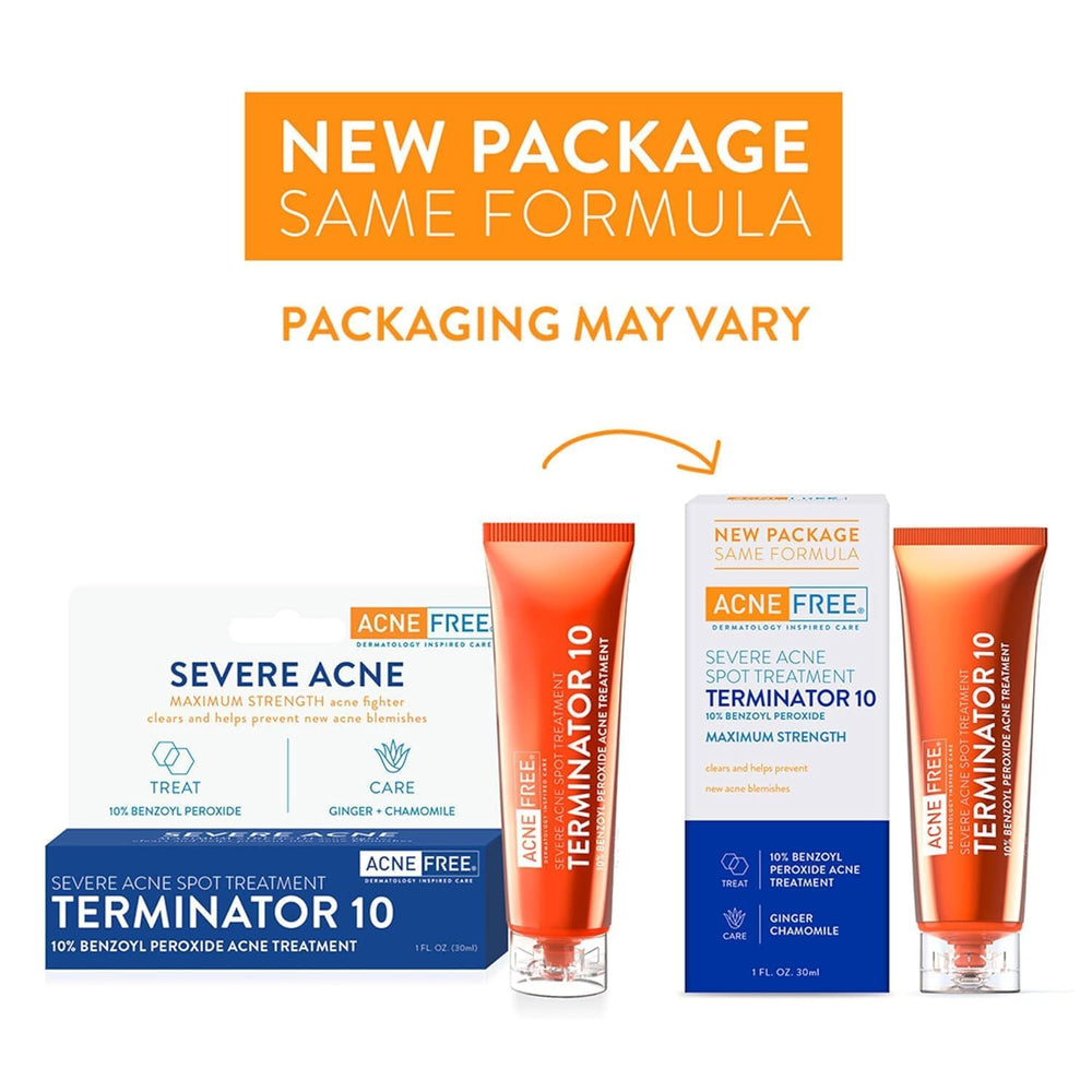 AcneFree Terminator 10 spot-application close-up, precise applicator for quick blemish care.