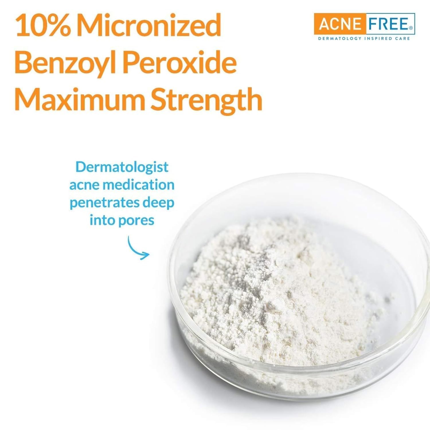 AcneFree Terminator 10 texture on skin close-up, non-greasy and fast-absorbing.