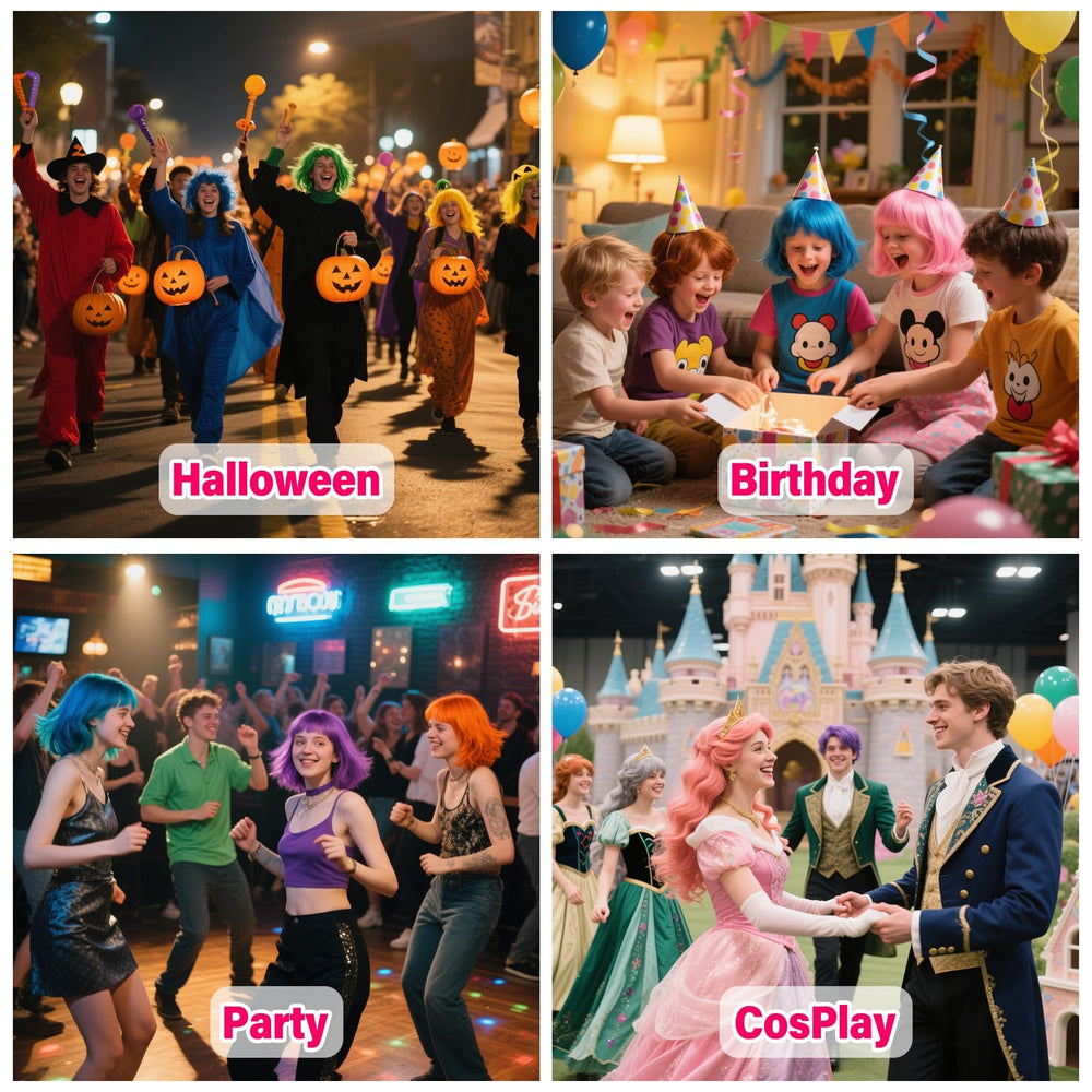Cosplay-ready look with Acomler purple hair spray at an event