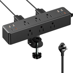 Acozvin flat-plug desk clamp power strip with 10ft cord for slim wall clearance