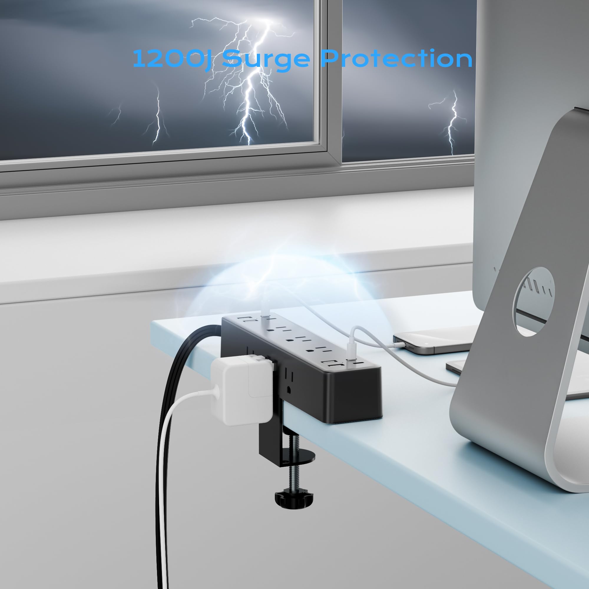 Acozvin space-saving flat plug design fits tight desk edges