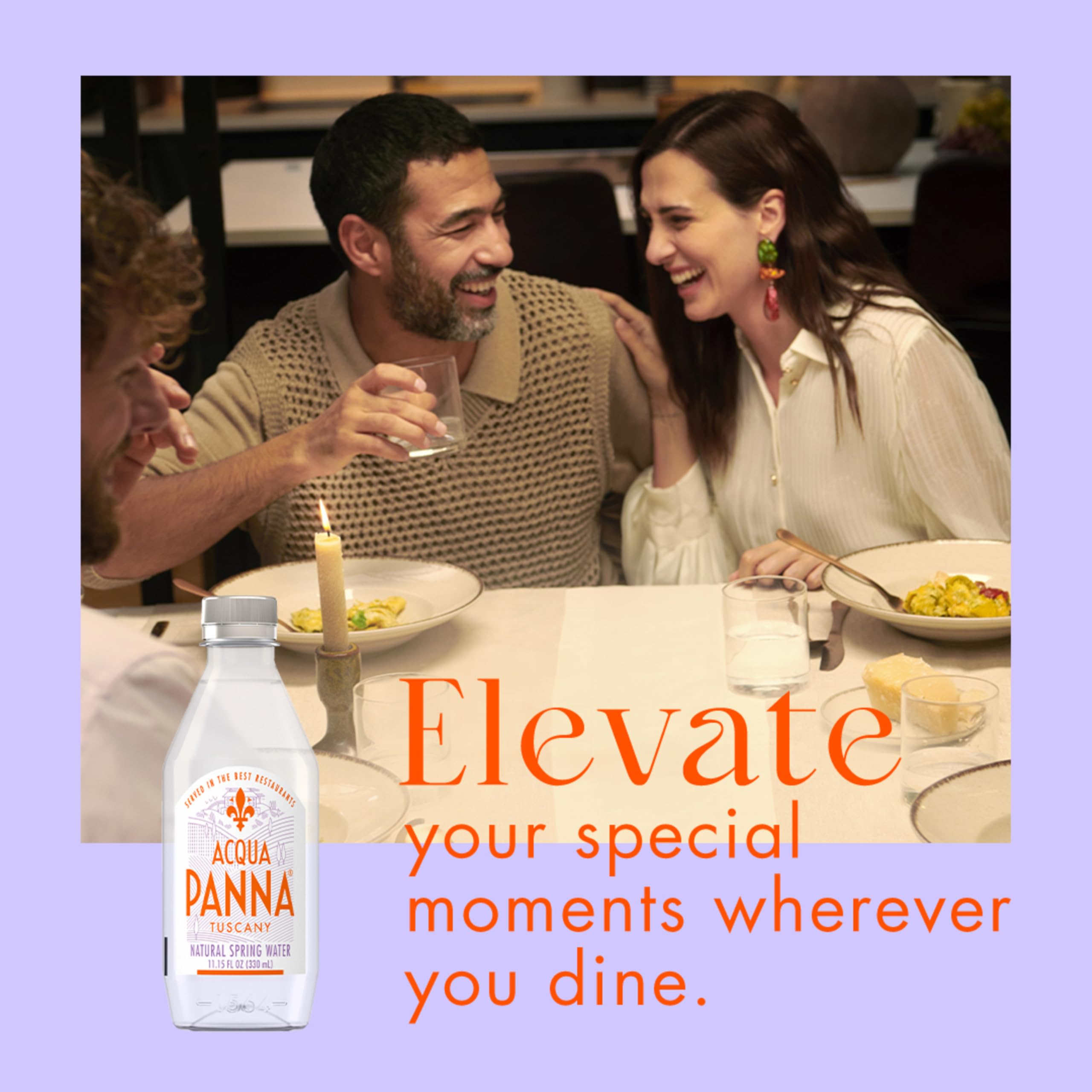 Acqua Panna bottle on table showing premium dining aesthetics.