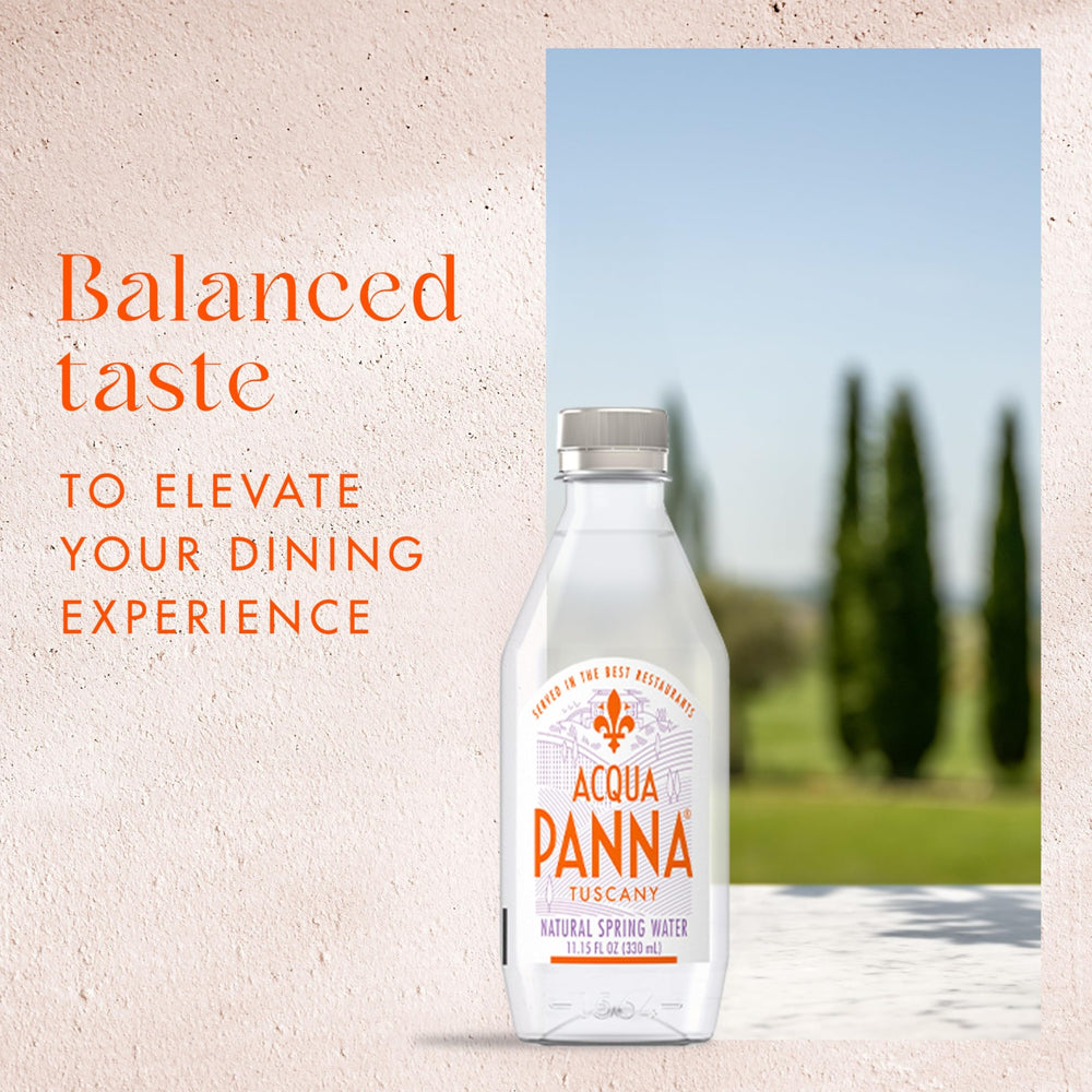 Acqua Panna bottle design highlights brand elegance at the table.