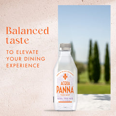 Acqua Panna bottle design highlights brand elegance at the table.