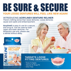 Acryline denture reliner secure-fit helps dentures stay snug.