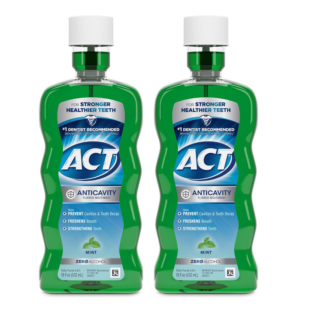 ACT Anticavity Mint Mouthwash bottle front displaying alcohol-free formula for daily use