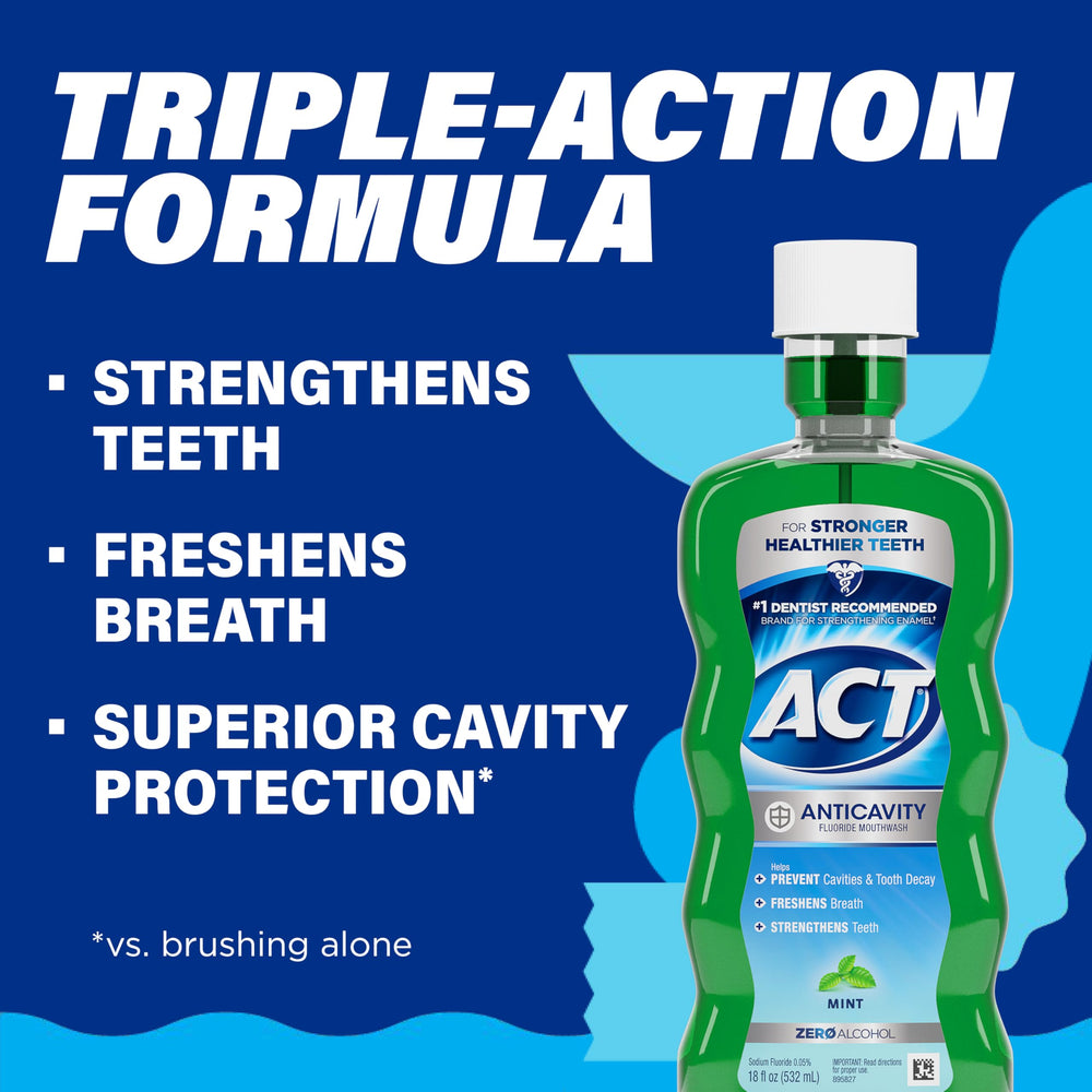 ACT Anticavity Mint Mouthwash two-bottle pack for family use