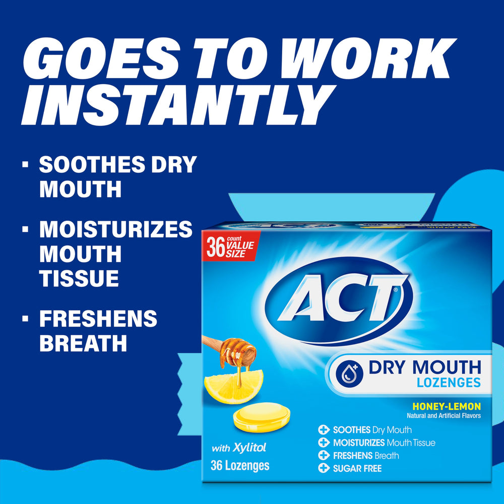 Lozenge blister pack displayed for easy dispensing and quick dry mouth relief.