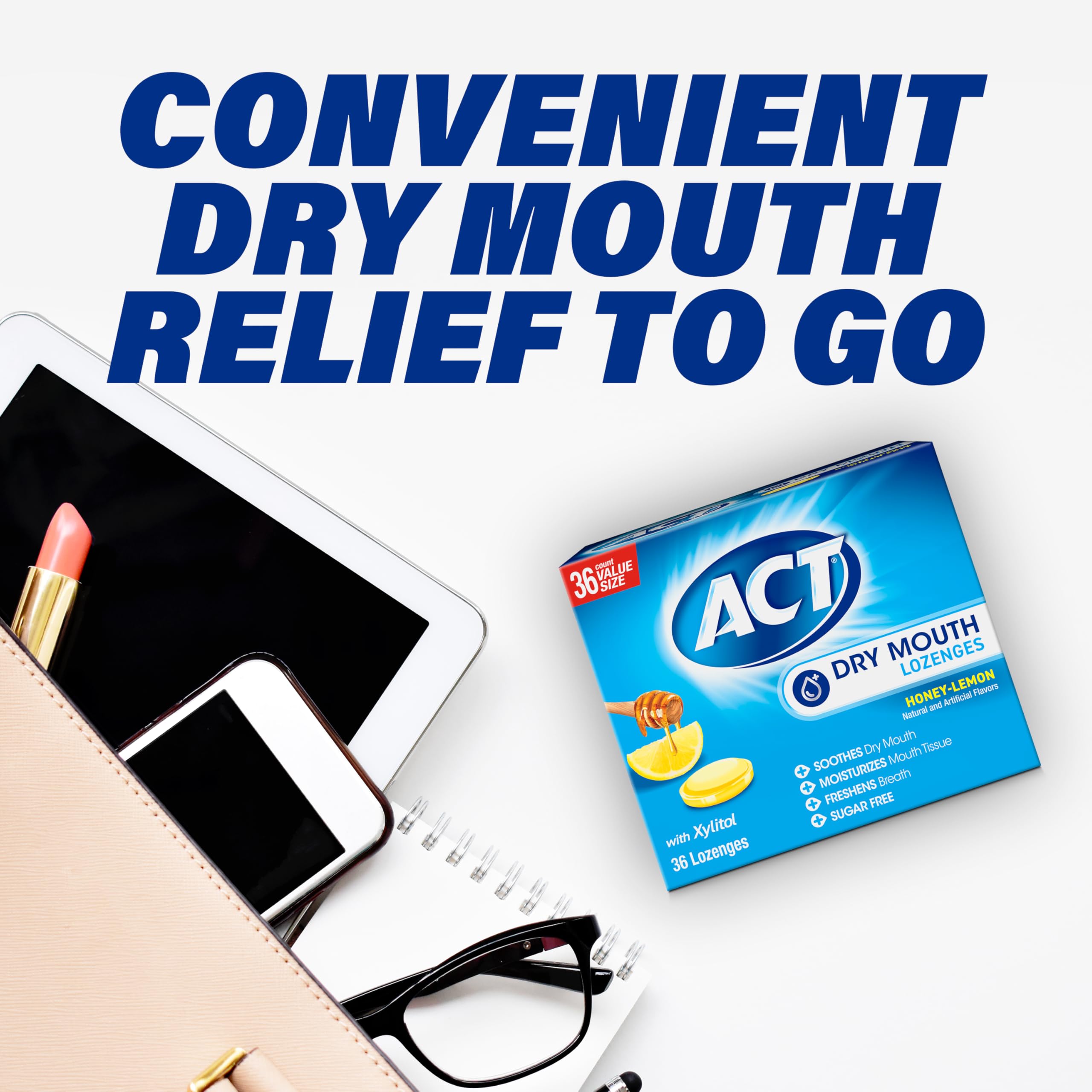 Morning routine scene with ACT Honey-Lemon lozenges for breath refresh.