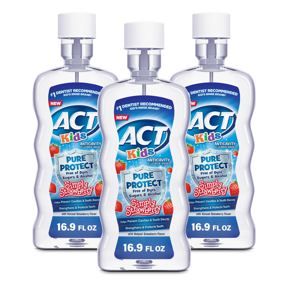 ACT Kids anticavity mouthwash bottle in strawberry flavor for a tasty daily rinse