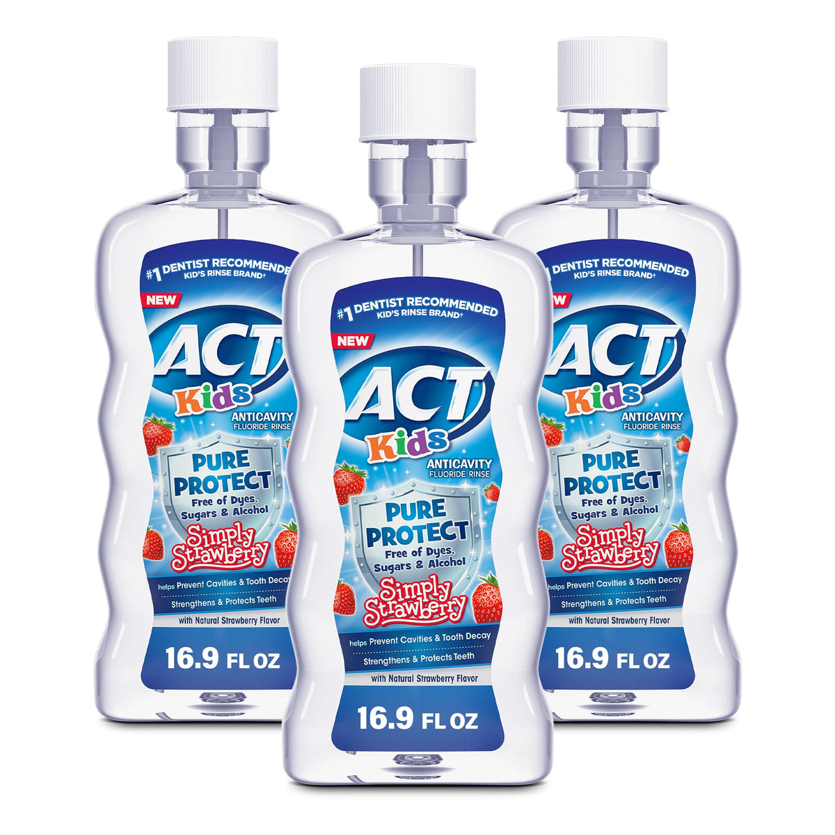ACT Kids anticavity mouthwash bottle in strawberry flavor for a tasty daily rinse