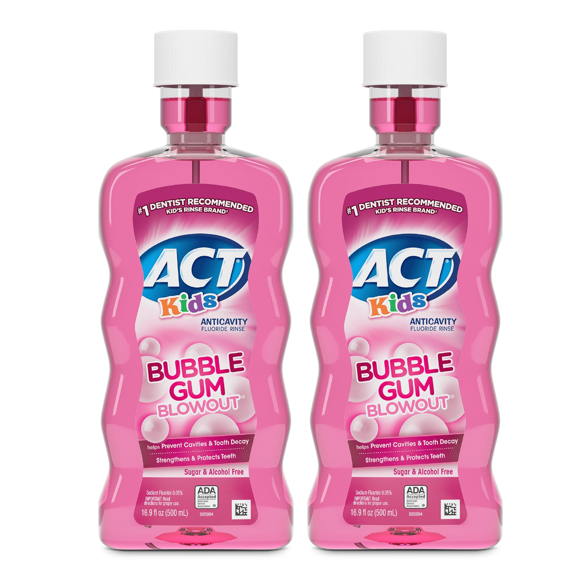 ACT Kids Anticavity Mouthwash bubble gum bottle front showing cavity protection.