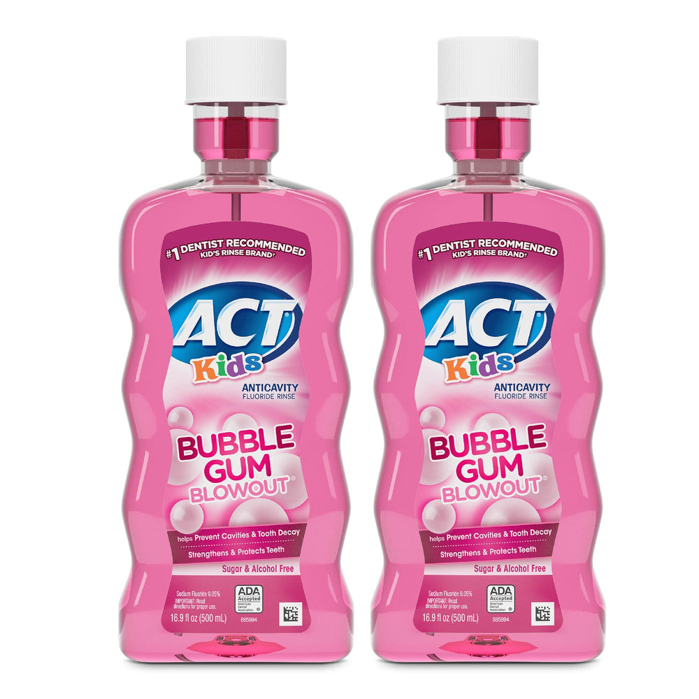 ACT Kids Anticavity Mouthwash bubble gum bottle front showing cavity protection.