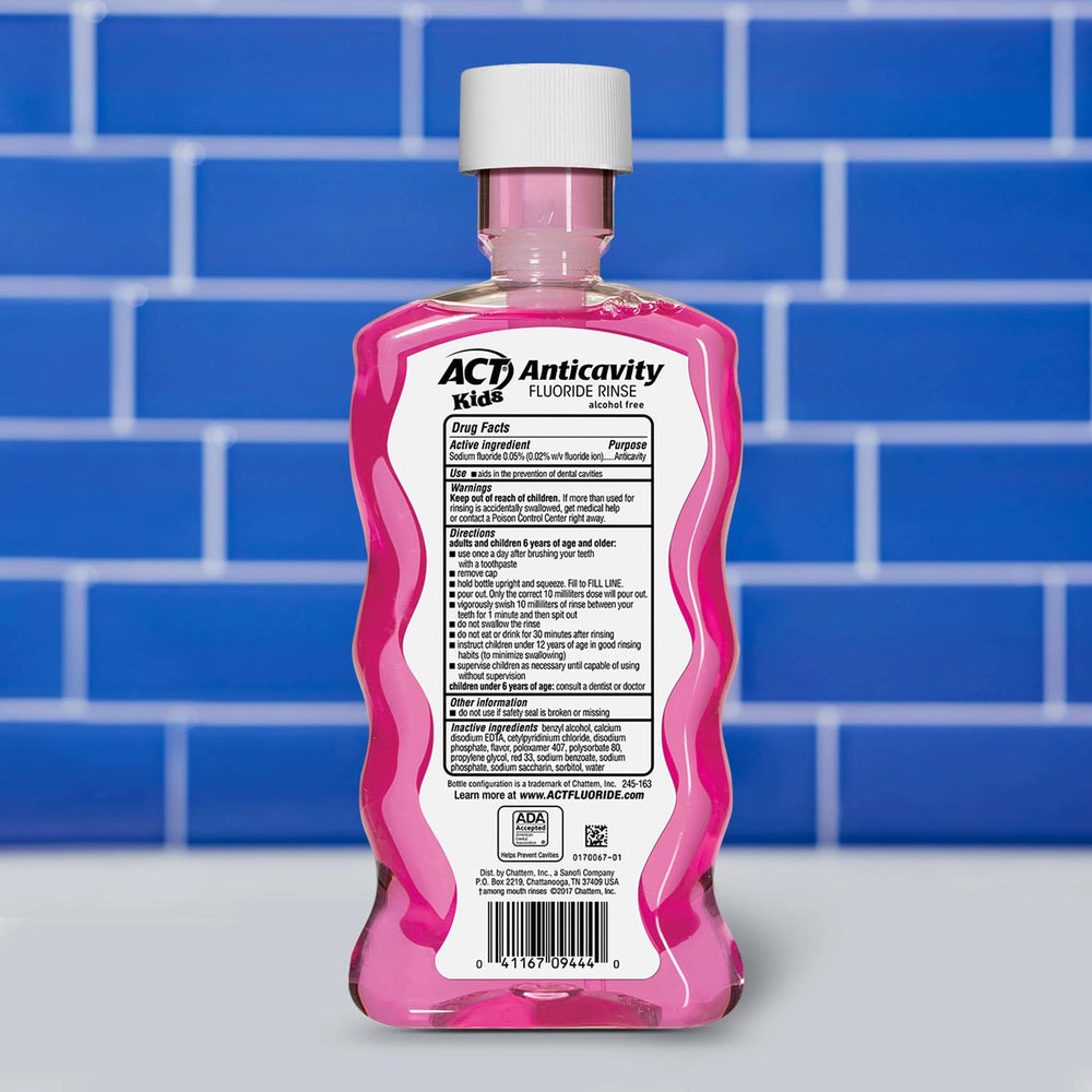 ACT Kids anticavity mouthwash dosing cup showing accurate dosing