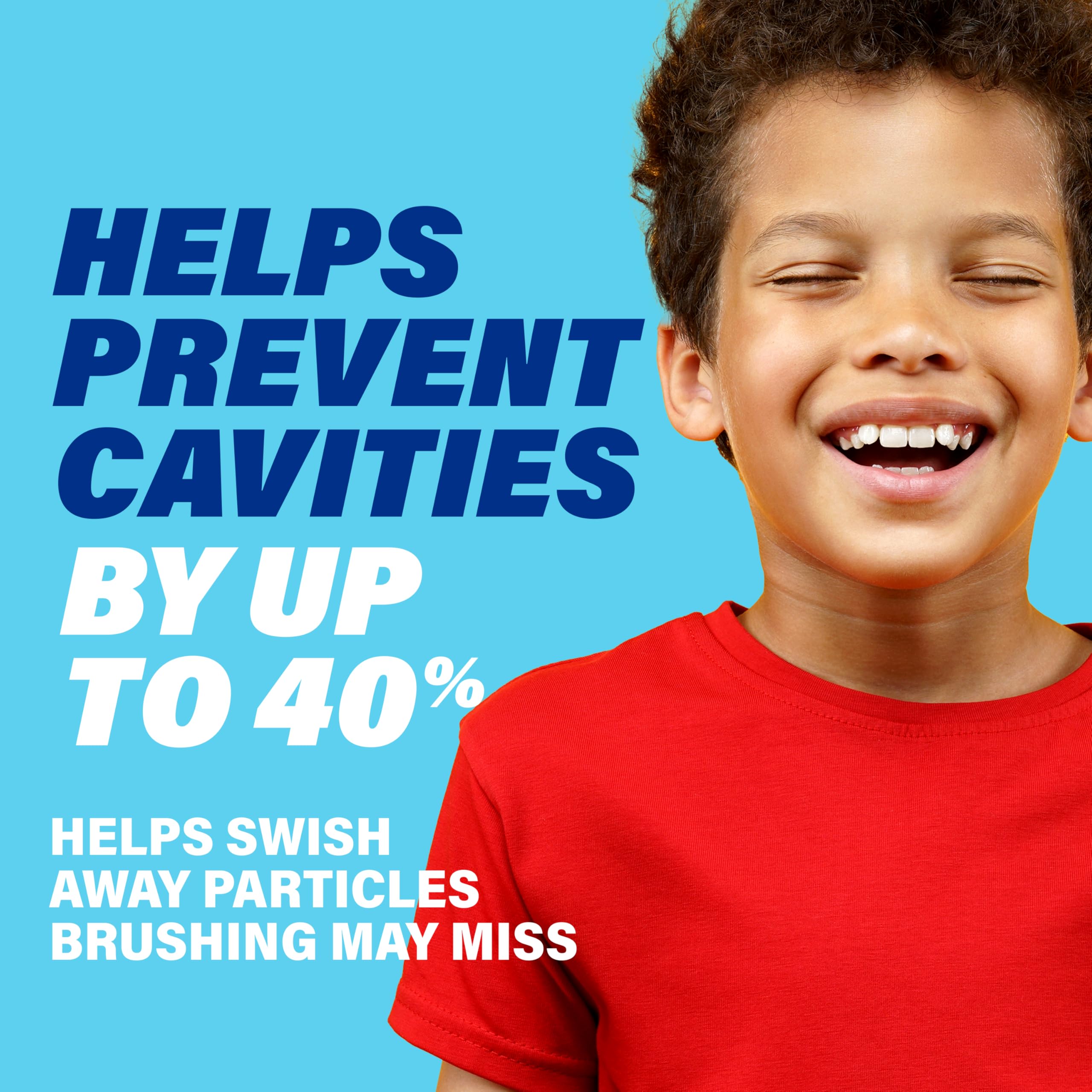Fluoride strength label on ACT Kids Mouthwash indicates maximum non-prescription fluoride.