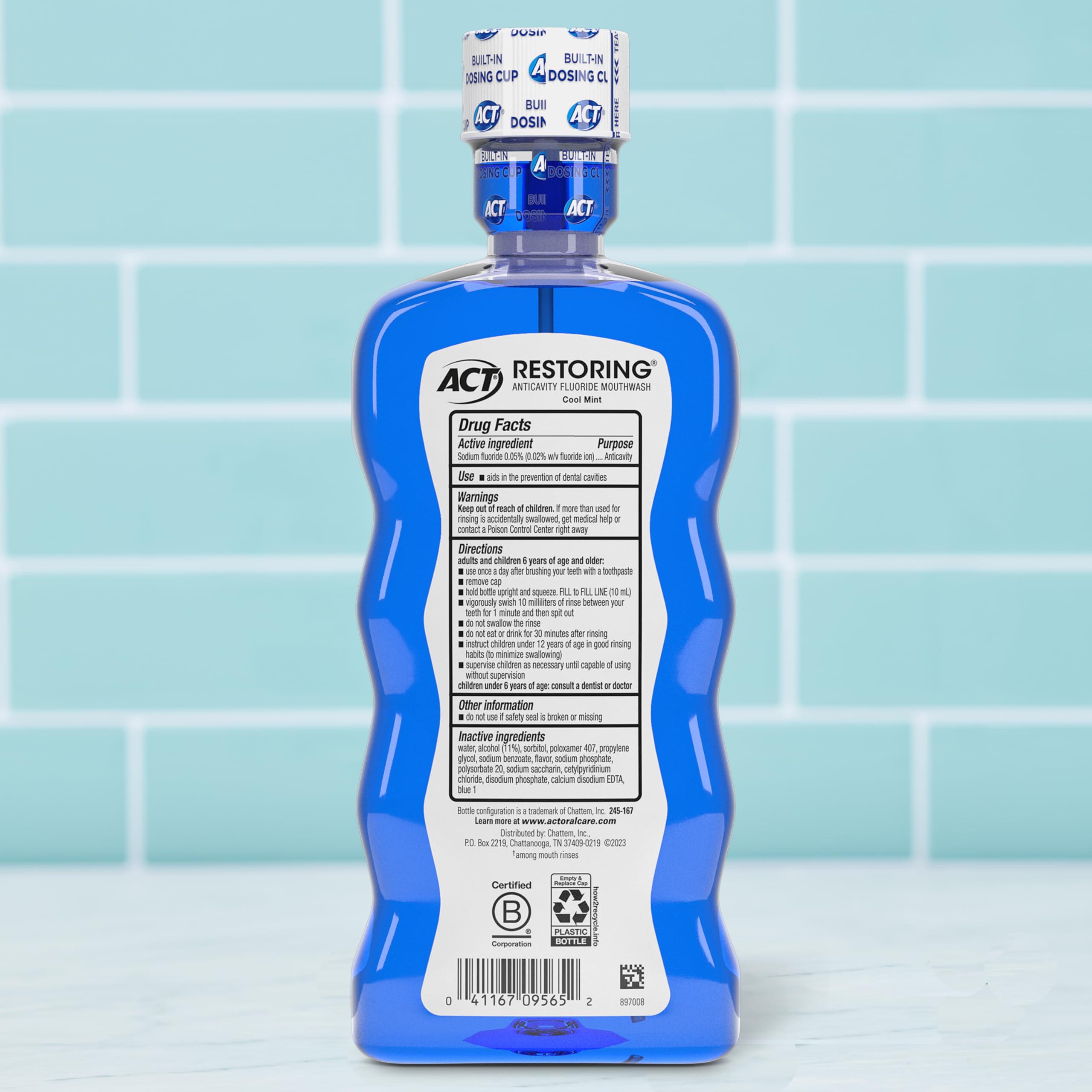 ACT Restoring Fluoride Mouthwash 18 oz bottle front view highlighting enamel protection