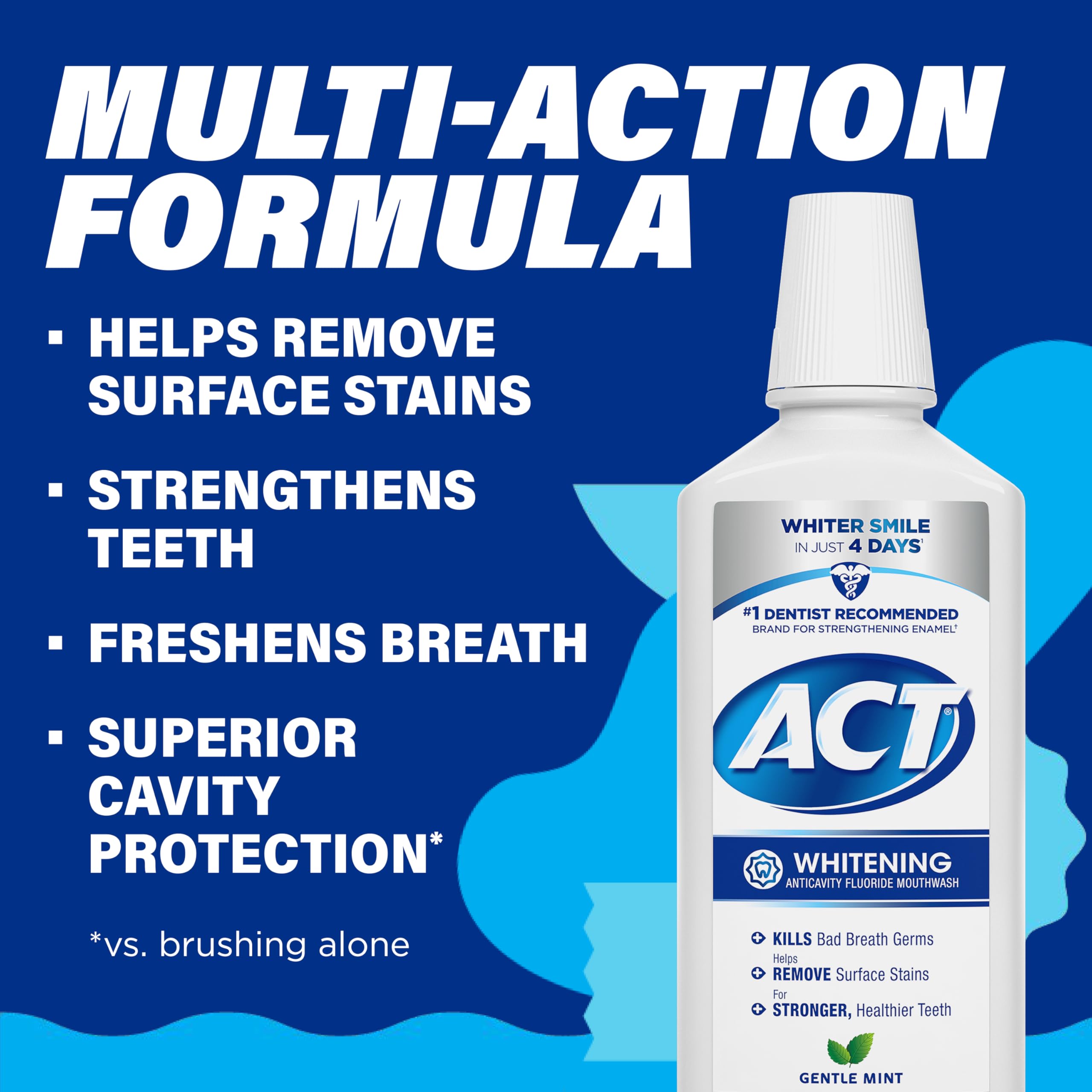 ACT whitening mouthwash bottle on bathroom counter ready for daily use