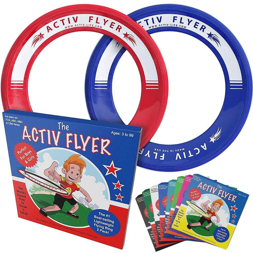 Activ Life Flying Rings pack featuring blue and red rings for outdoor fun