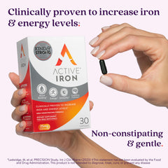 Active Iron bottle front view showcasing convenient daily capsules.