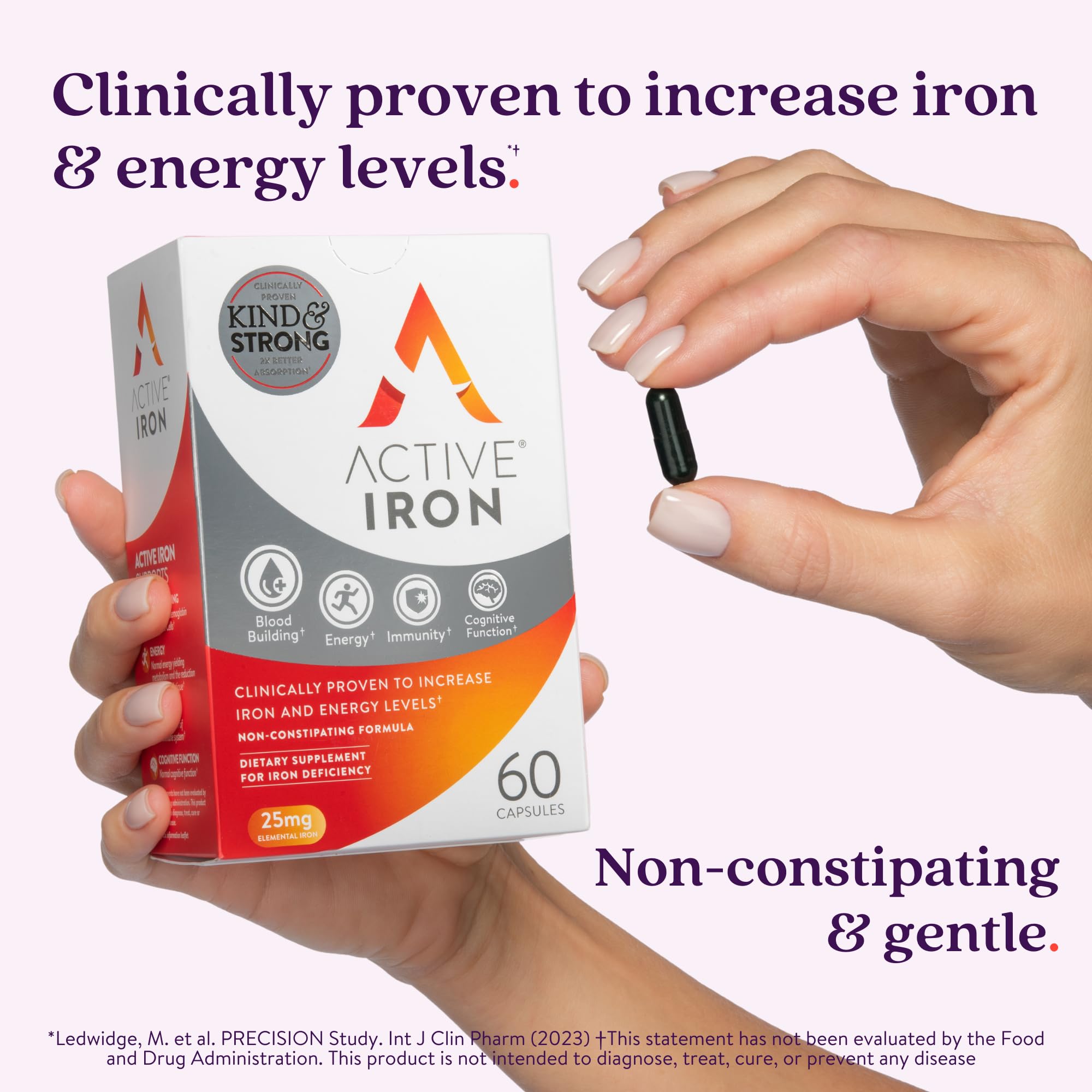 ACTIVEIRON capsules being poured for easy daily iron intake.