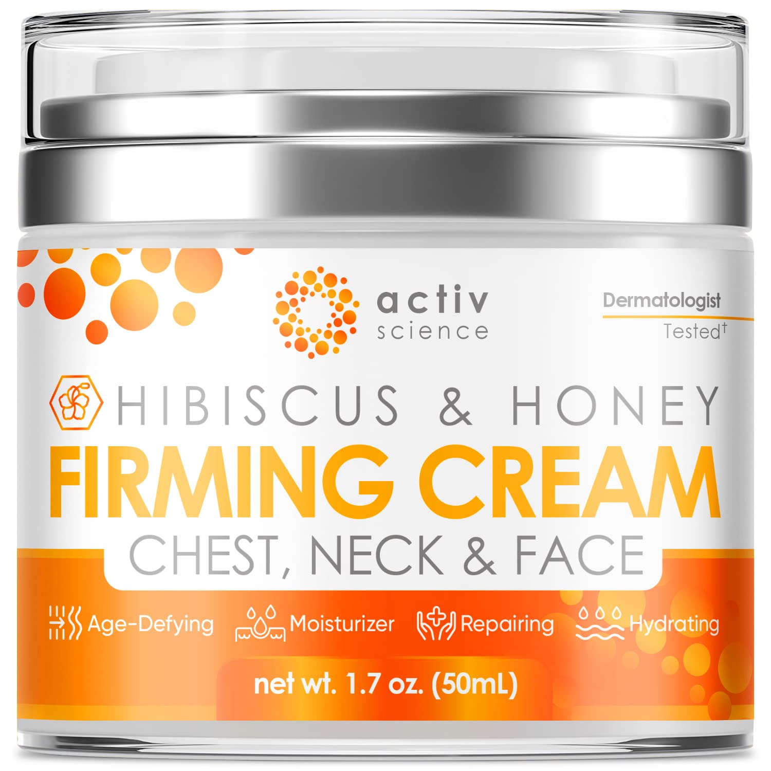 ActivScience hibiscus and honey neck cream bottle for daily hydration.