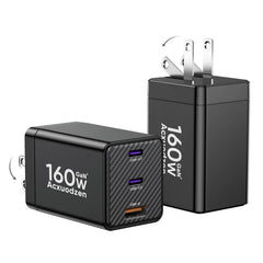 Acxuodzen USB-C charger block with three ports charges laptops and phones quickly on the go.