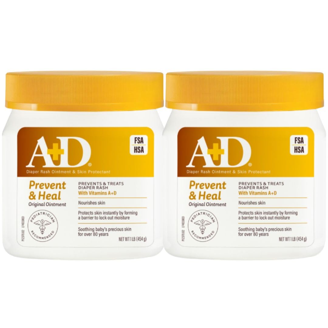 A+D Original diaper rash ointment jar 2-pack for gentle skin protection.