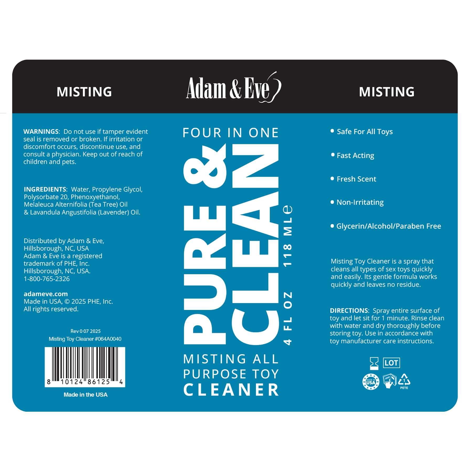 Adam & Eve USA-made formula label indicates paraben-free clean care.
