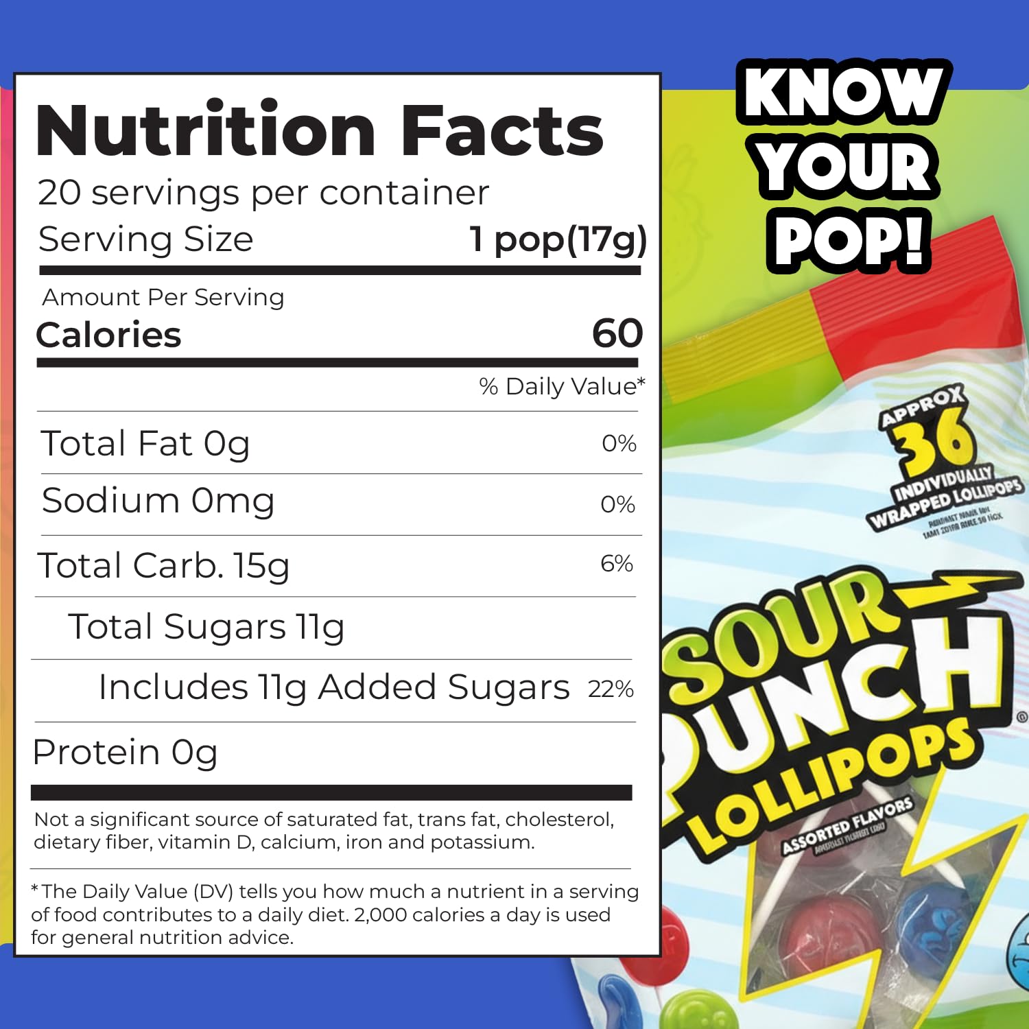 Adams & Brooks Sour Punch Lollipops blue raspberry flavor, bold tangy taste for on-the-go.