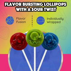 Adams & Brooks Sour Punch Lollipops green apple flavor, long-lasting sour sensation.