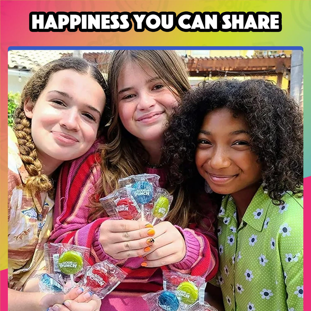 Adams & Brooks Sour Punch Lollipops individually wrapped, mess-free classroom-friendly candy.