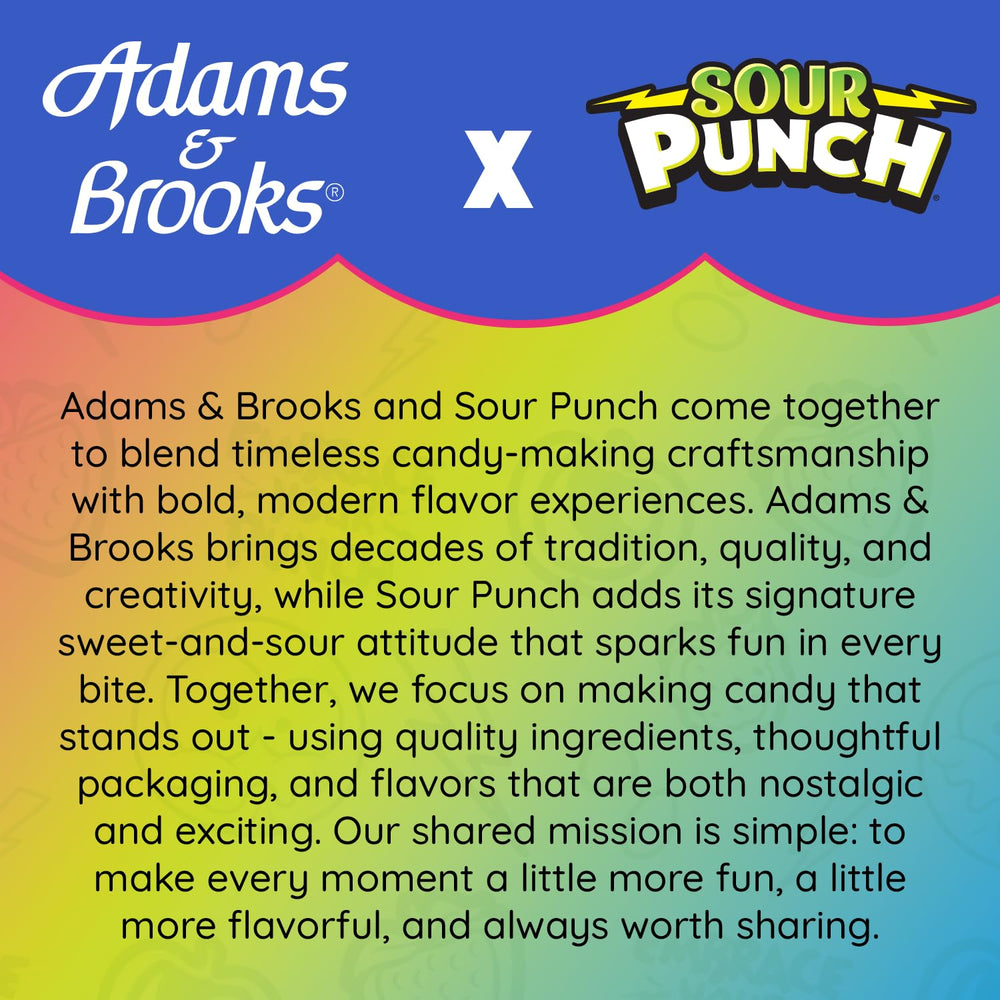 Adams & Brooks Sour Punch Lollipops on-table setup showcasing colorful snack time.