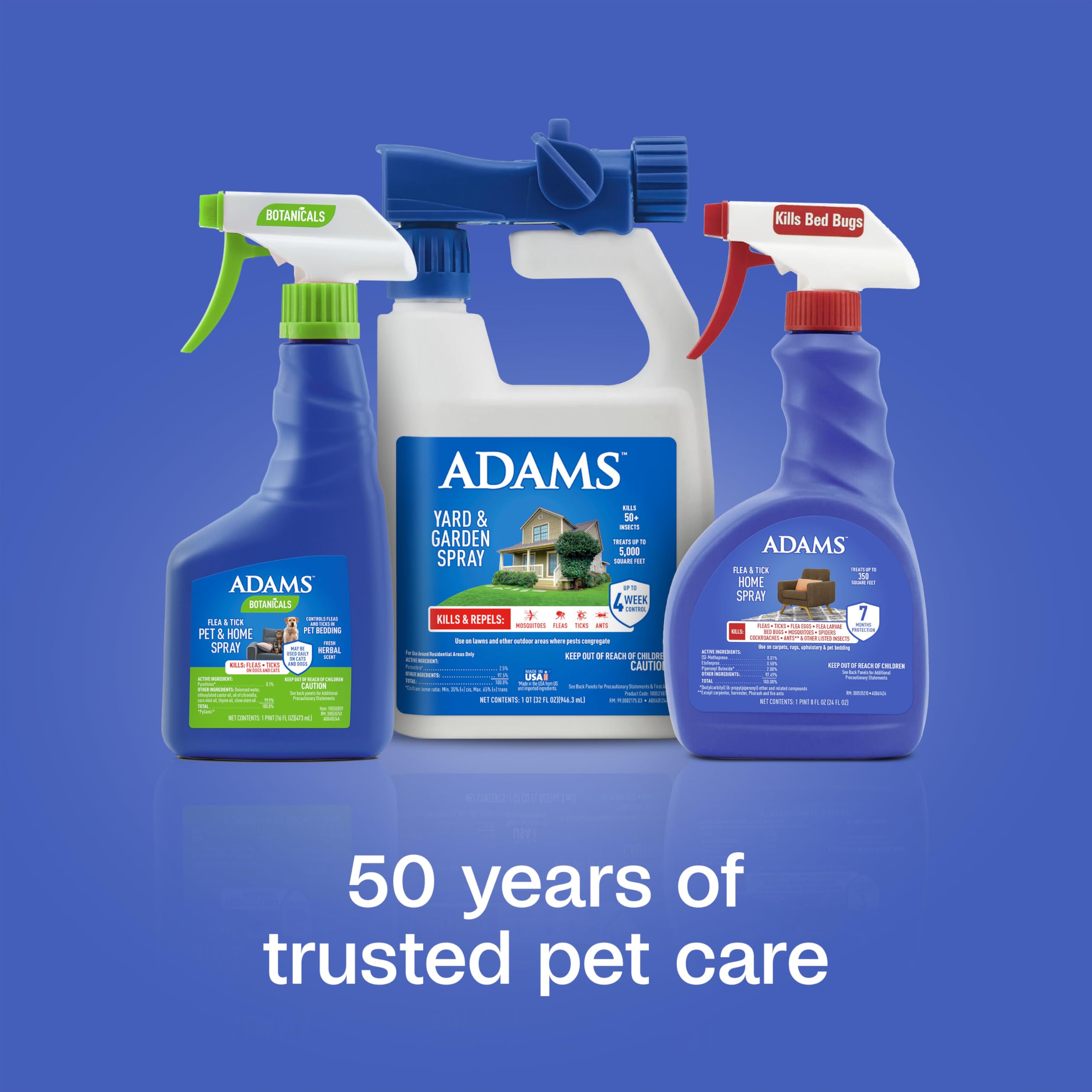 ADAMS label illustration highlights easy-to-use trigger bottle for fast targeted application