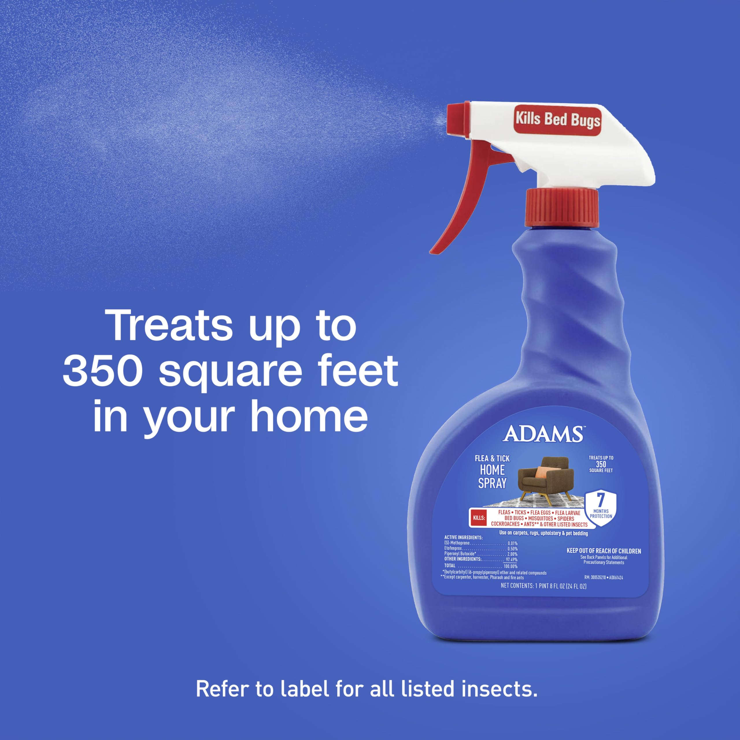 ADAMS Flea & Tick Home Spray mists over furniture for quick pest relief