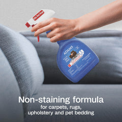 ADAMS Flea & Tick Home Spray on pet bedding emphasizes safe indoor spot treatment