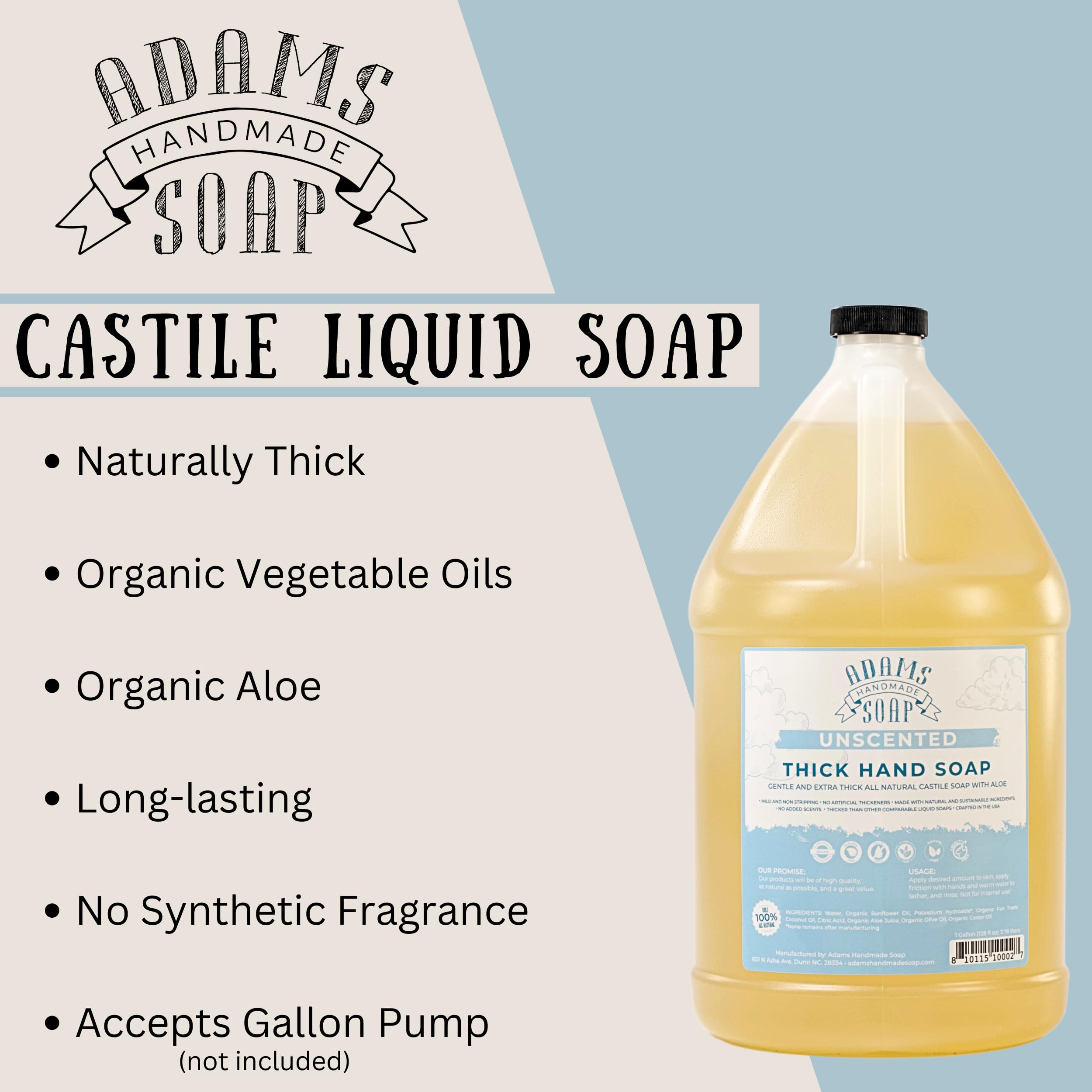 Eco friendly unscented castile soap by Adams for dilution in foaming dispensers