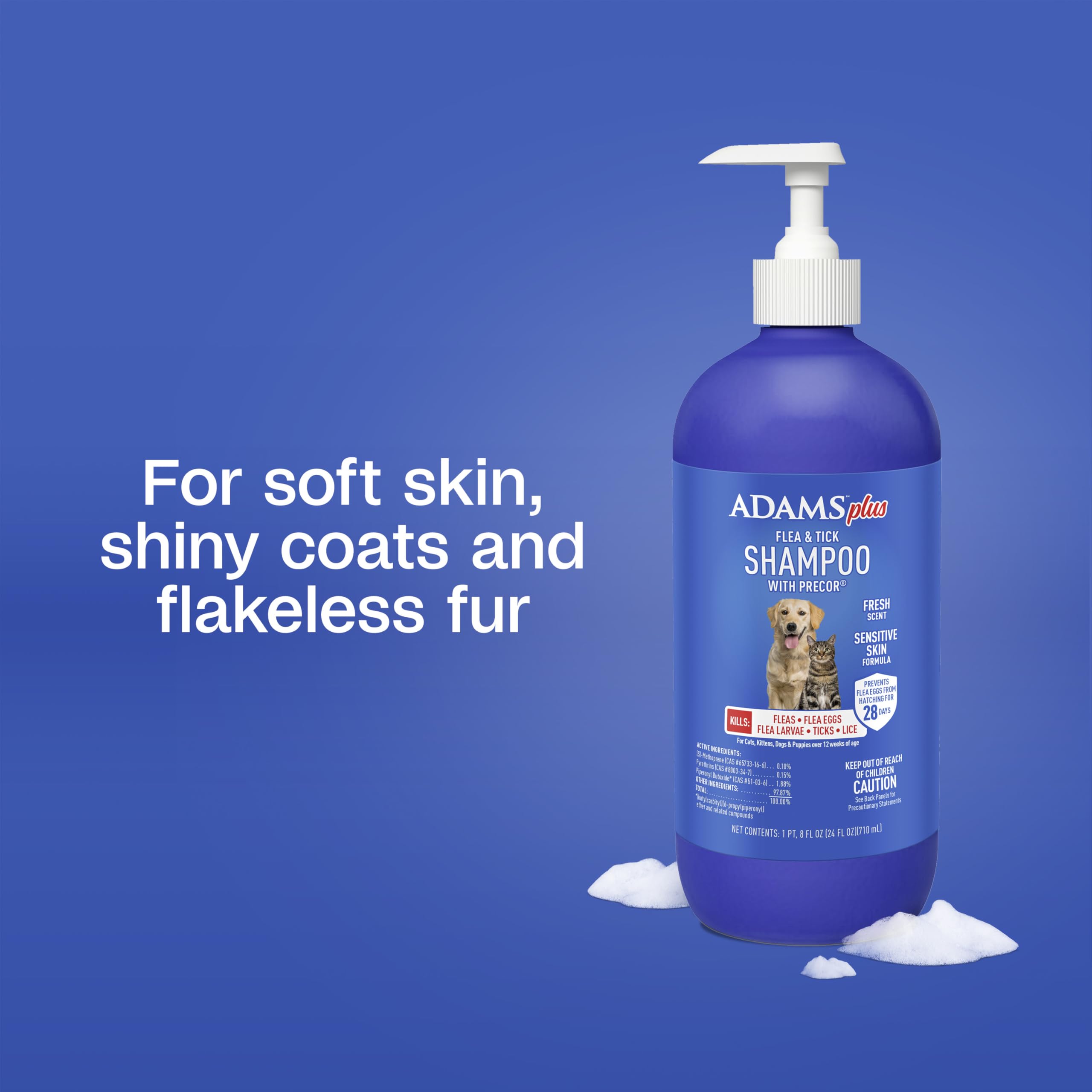 Light fragrance of ADAMS Plus leaves pets smelling fresh after bath.