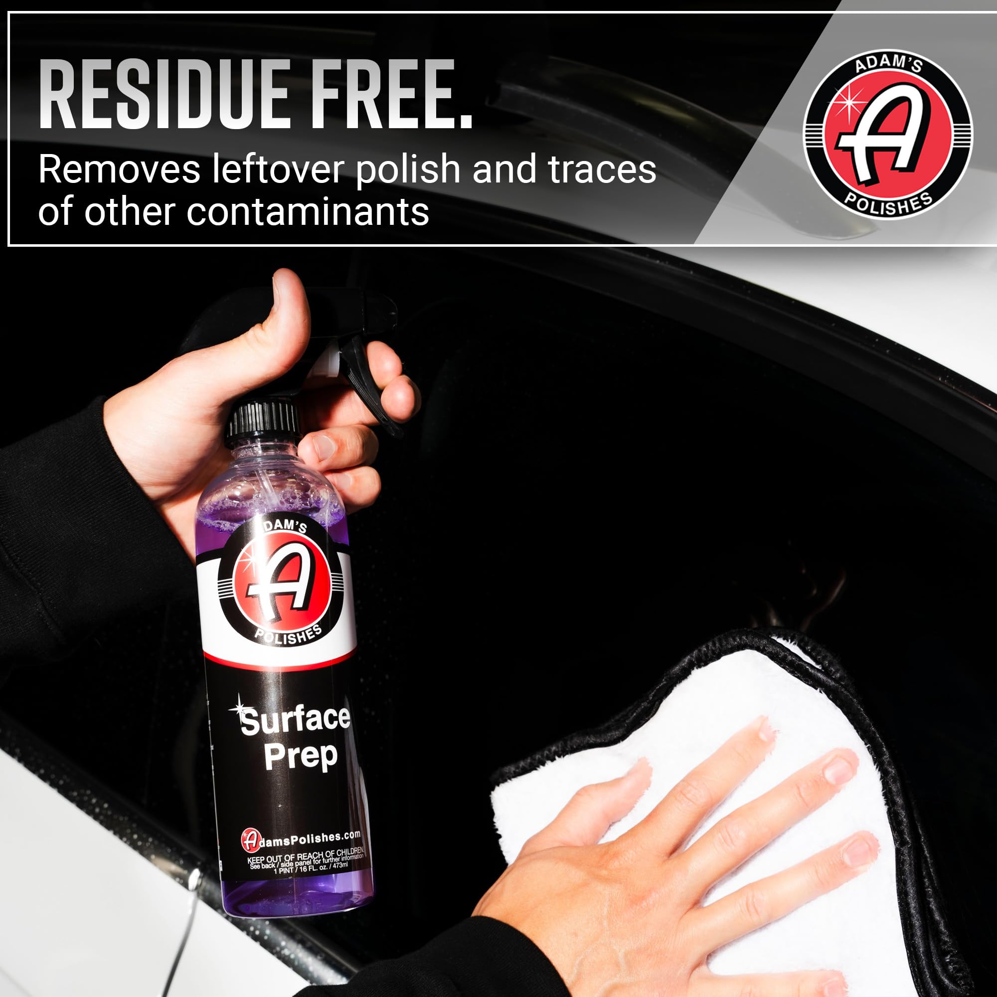 Adam's Polishes Surface Prep on glass panel delivers clear, streak-free prep.