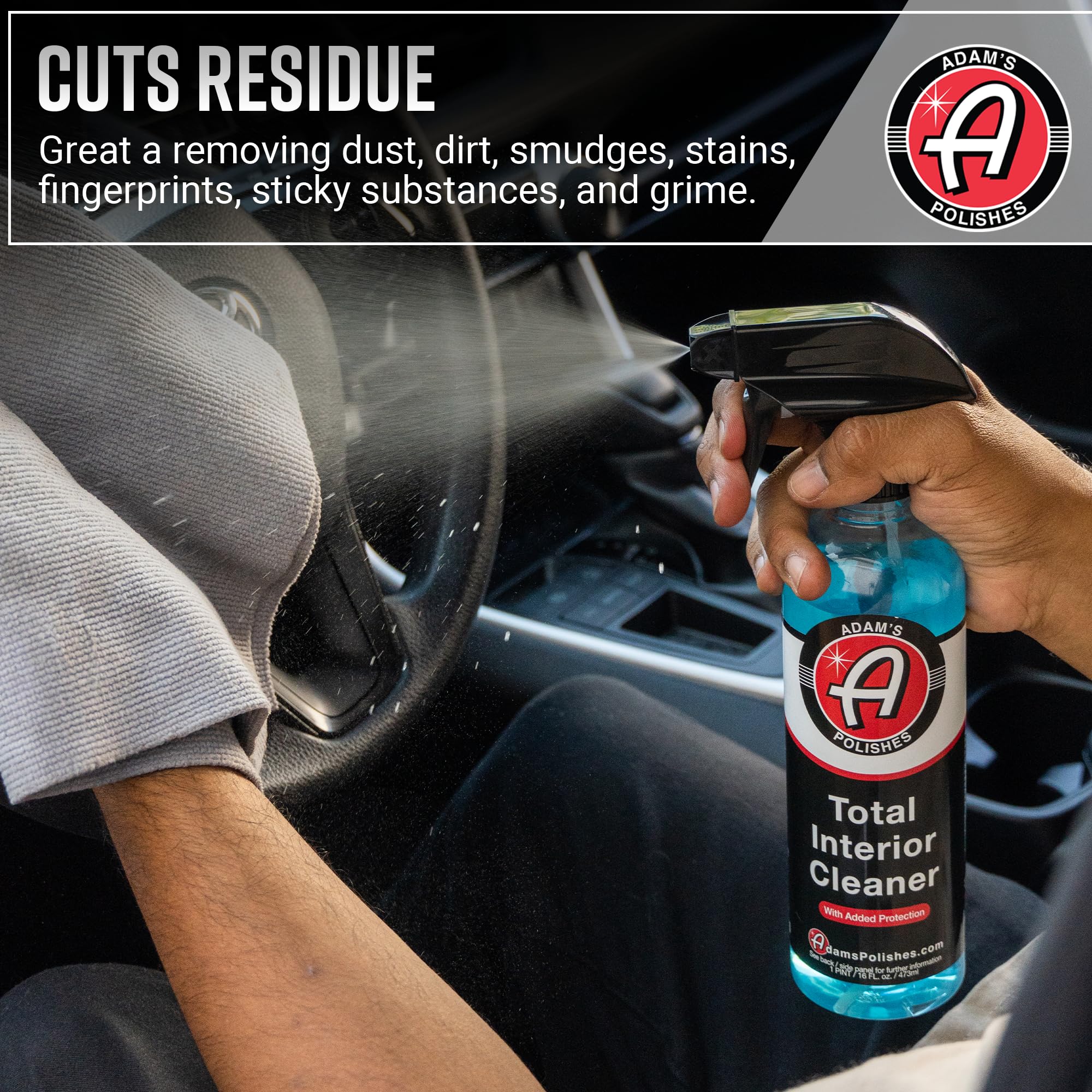 Adam's Polishes Total Interior Cleaner foam action on textiles lifts residues.