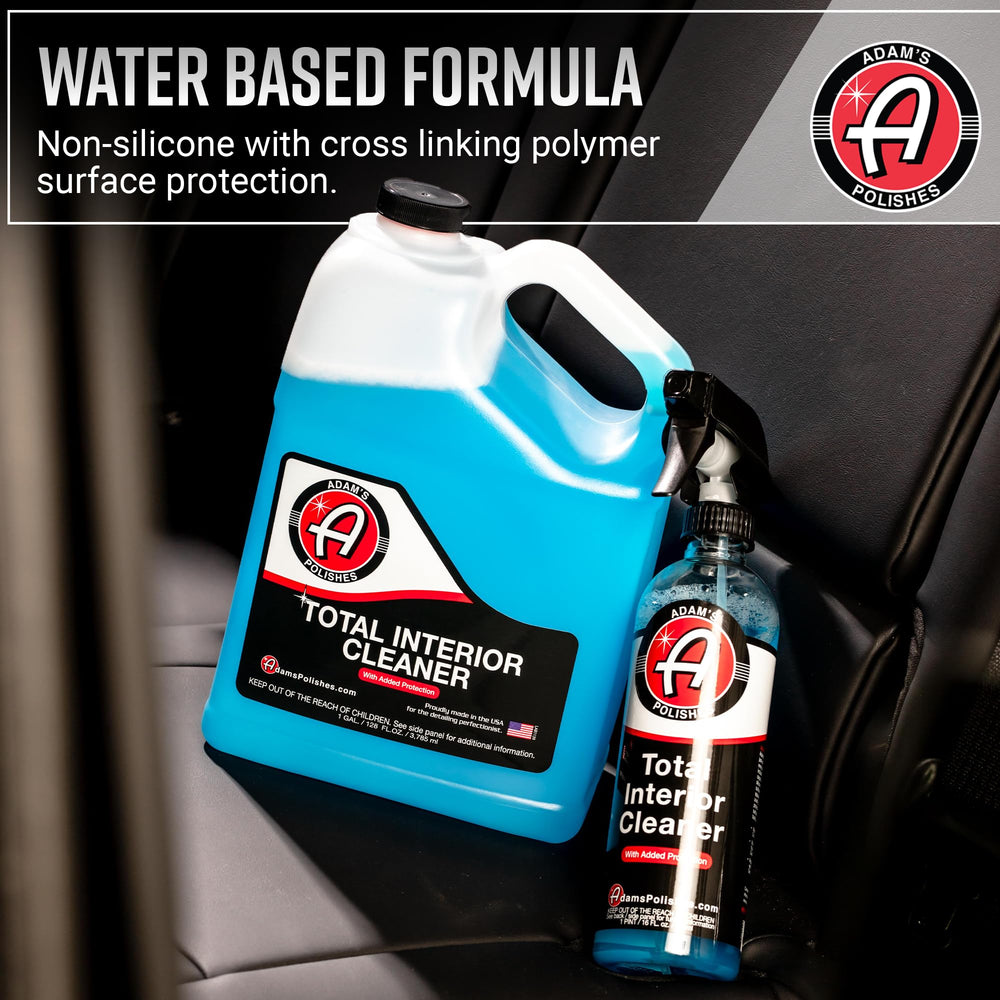 Adam's Polishes Total Interior Cleaner for leather and upholstery refreshes without gloss.