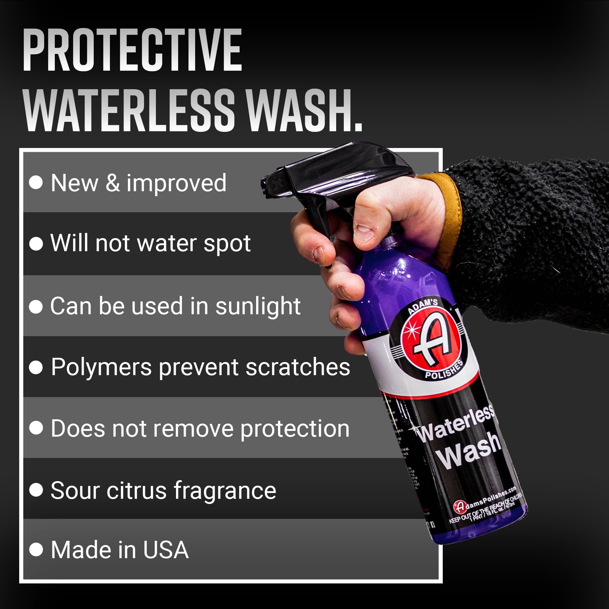 Adam's Polishes Waterless Wash spray application for quick, convenient cleaning