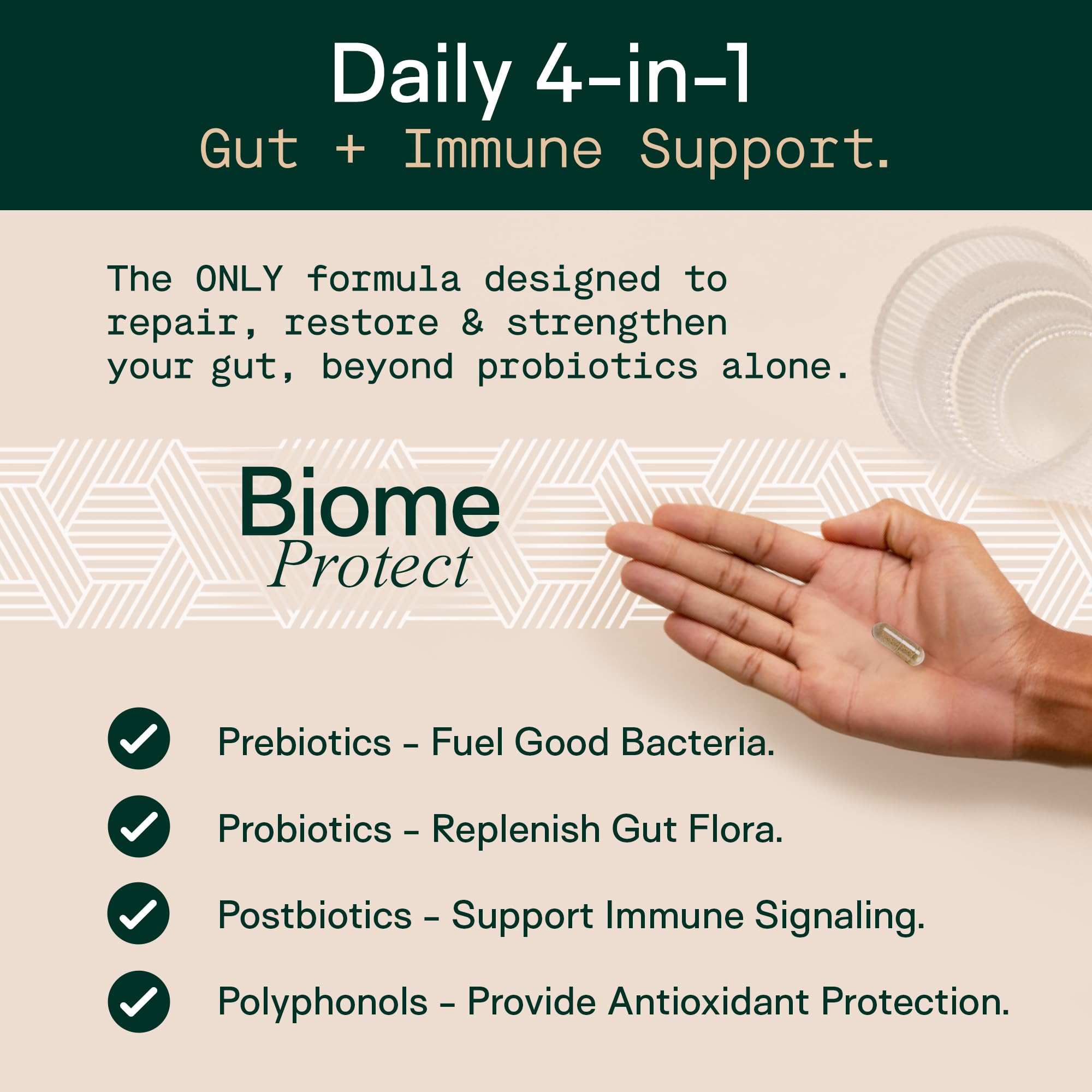 Adapt Naturals Biome Protect capsules close-up for convenient microbiome support