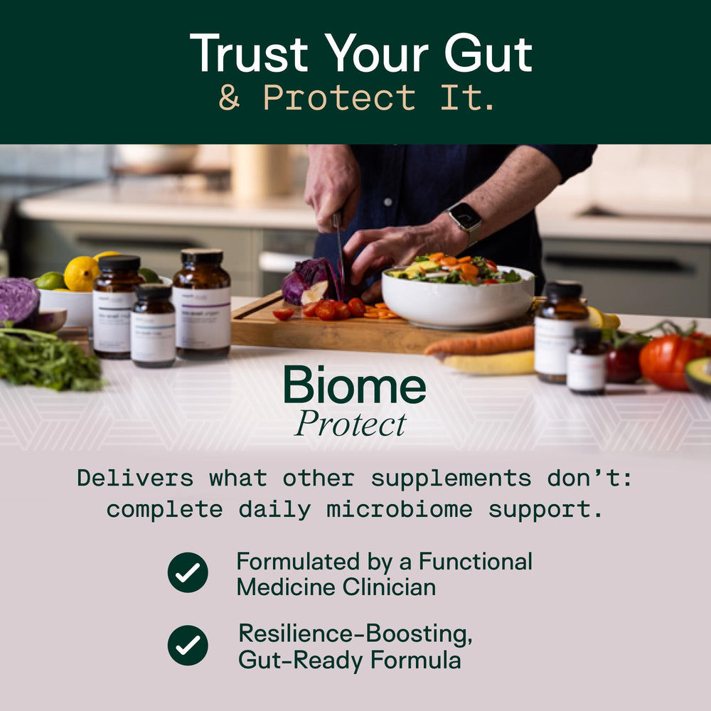 Adapt Naturals Biome Protect bottle on kitchen counter as daily wellness ritual