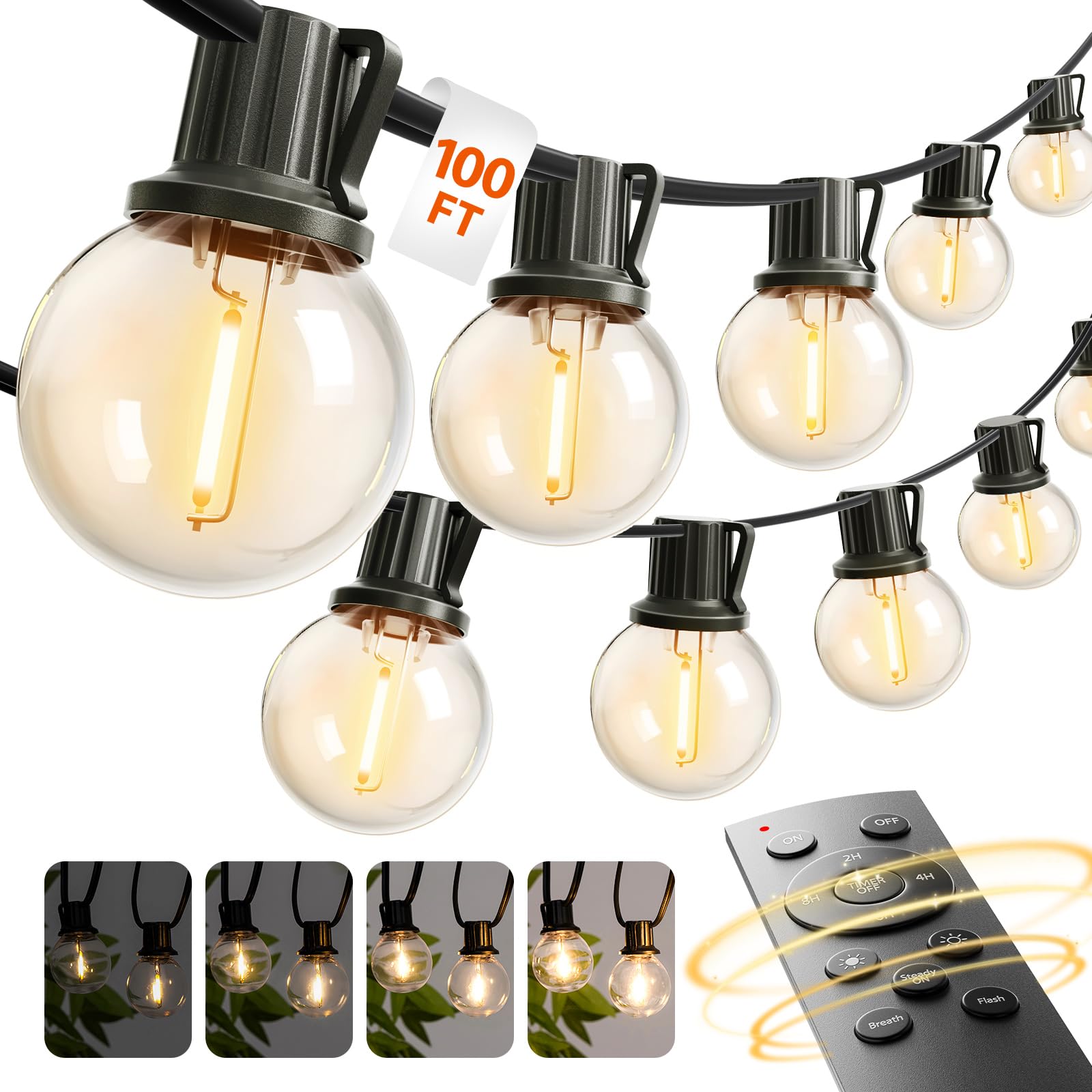 Addlon 100ft outdoor string lights remote for easy ambiance adjustment