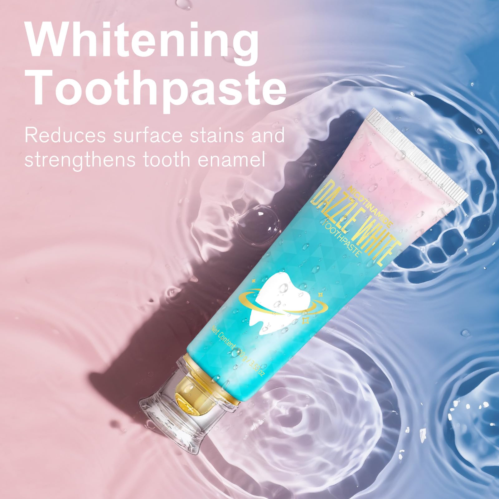 Addrich Niacinamide Toothpaste label closeup highlighting whitening formula.