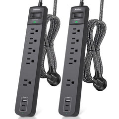 Addtam 2-pack power strip front view, ideal for organized desk setups.