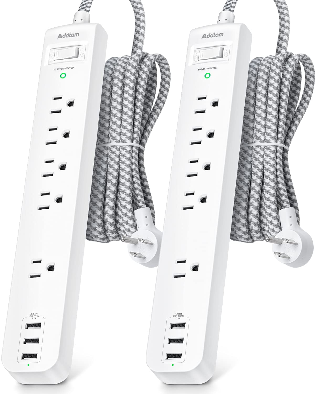 Addtam 8-in-1 power strip with widely spaced outlets for large adapters