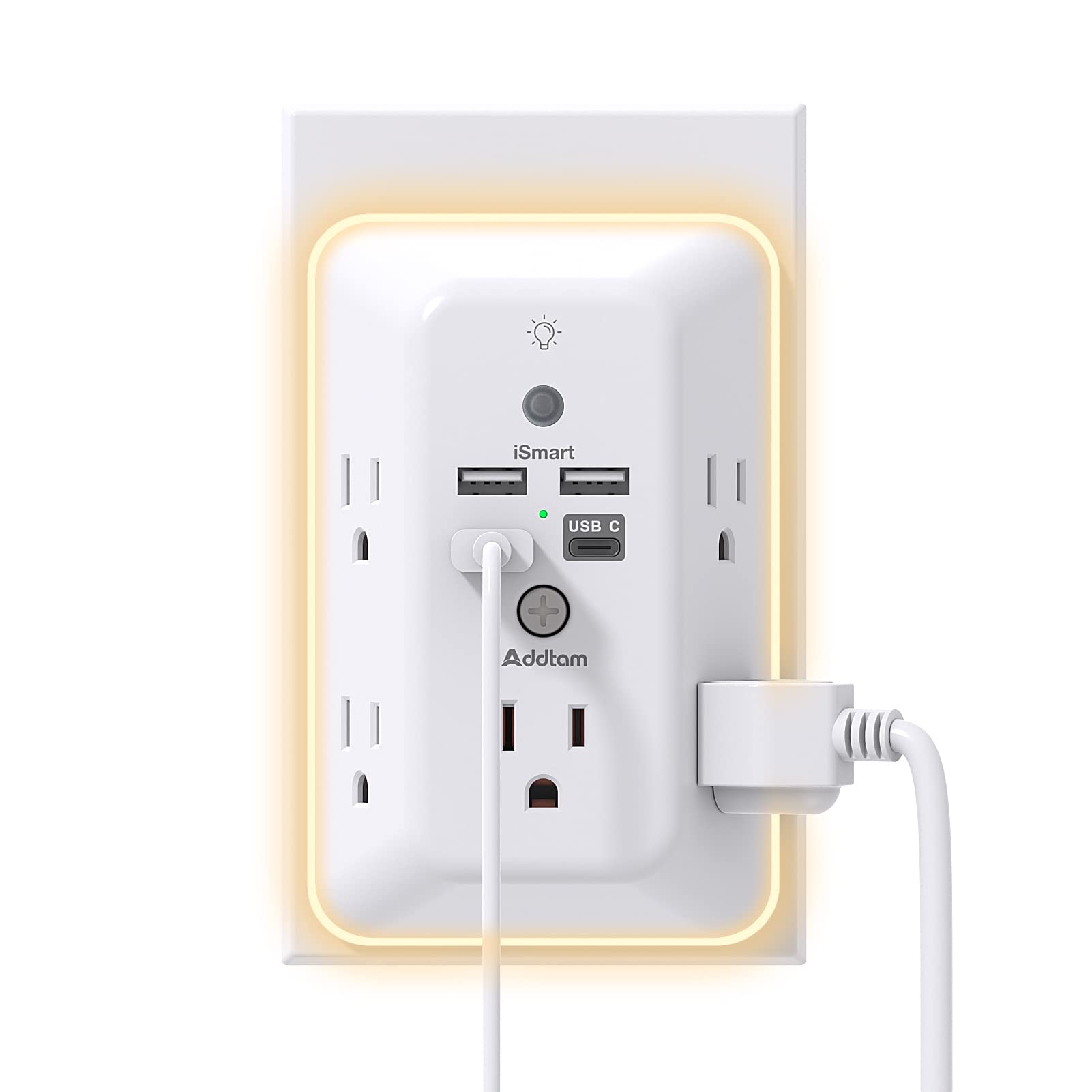 Addtam 9-in-1 USB wall outlet expands outlets and USB charging in one compact unit.