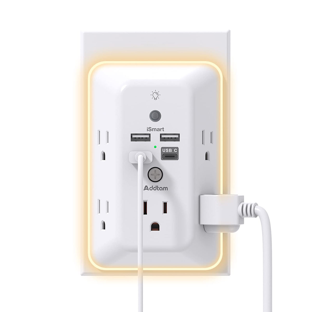 Addtam 9-in-1 USB wall outlet expands outlets and USB charging in one compact unit.