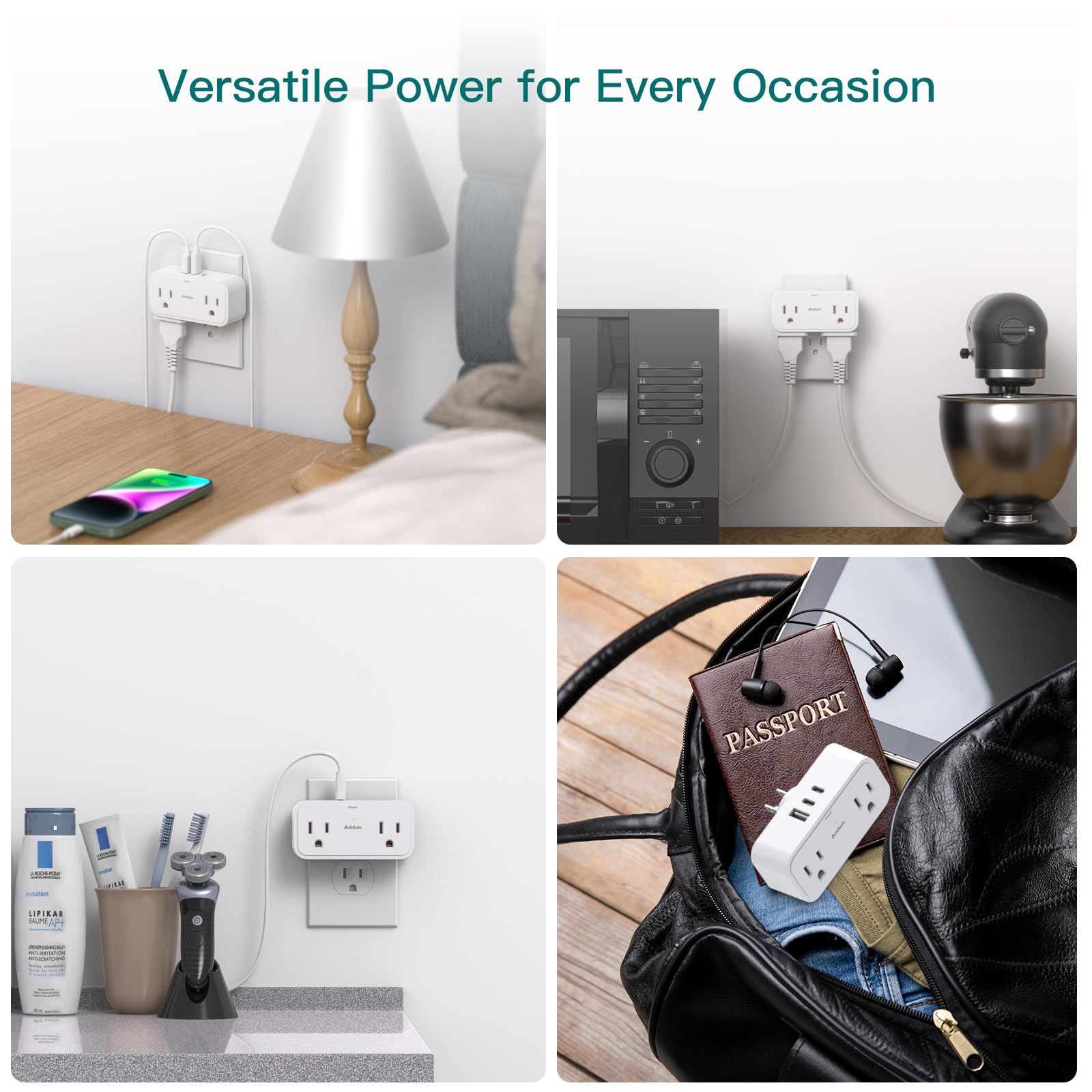 Addtam bedside or desk setup powers multiple devices neatly.